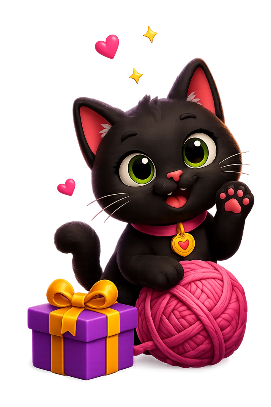 Kitty with gift & Wollen Ball