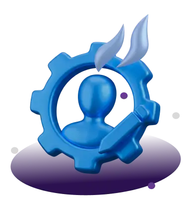 3D icon of a user silhouette inside a blue gear